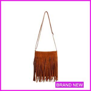Fringe Faux Suede Crossbody Bag Tassel Bucket Western Shoulder Bag Chic Boho